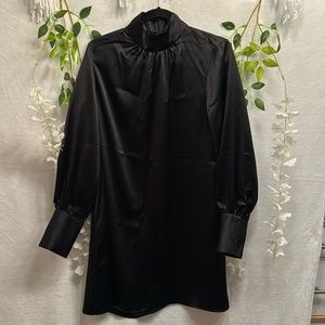 A loose satin cocktail dress turtleneck w fancy sleeves. smoke n pet free home